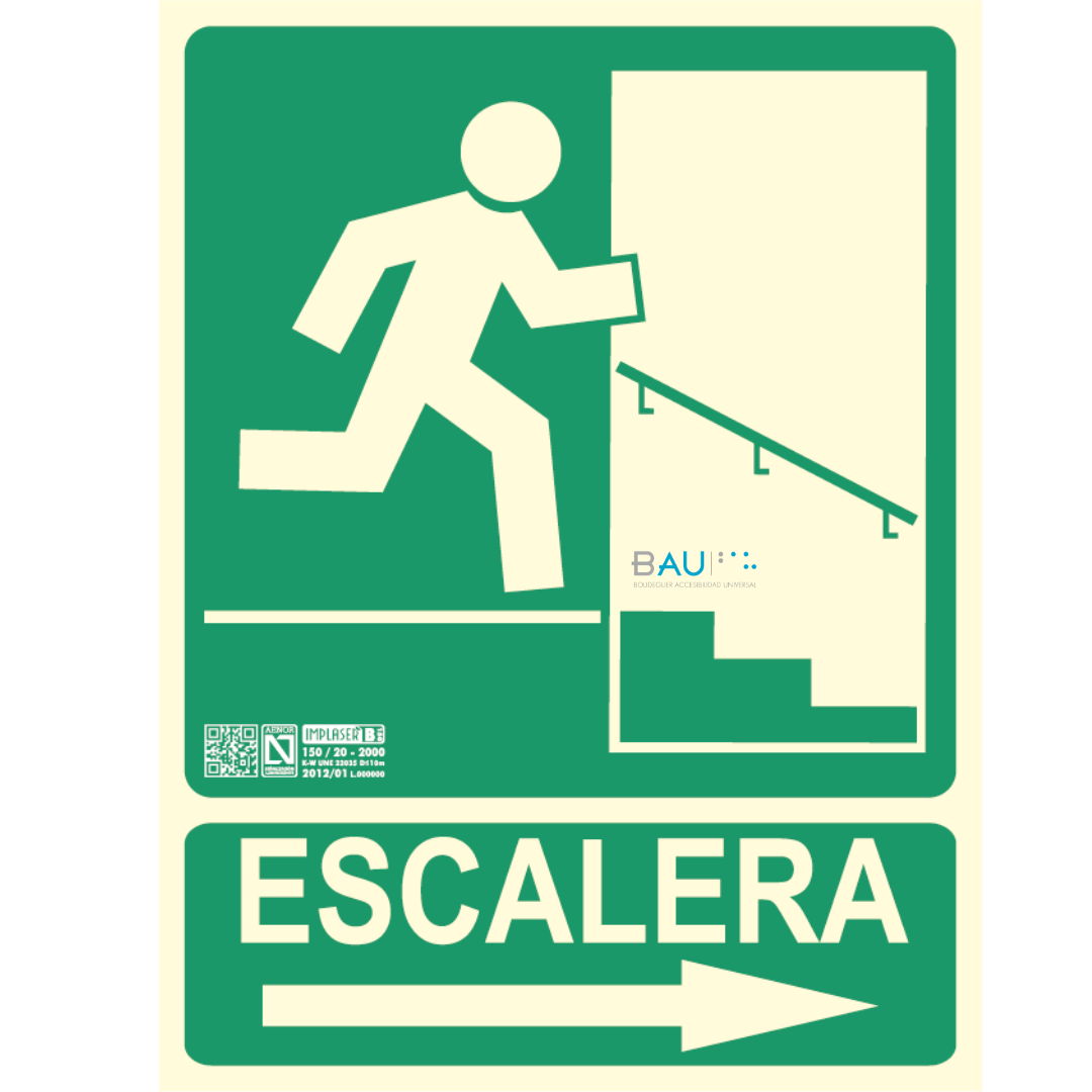 Señal de Seguridad Fotoluminiscente - Escalera abajo a la derecha